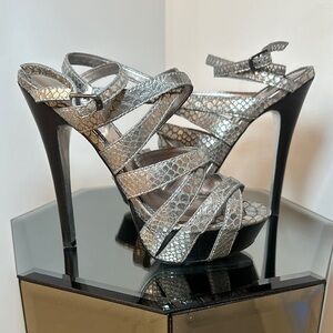 BEBE Silver Strappy High Heels